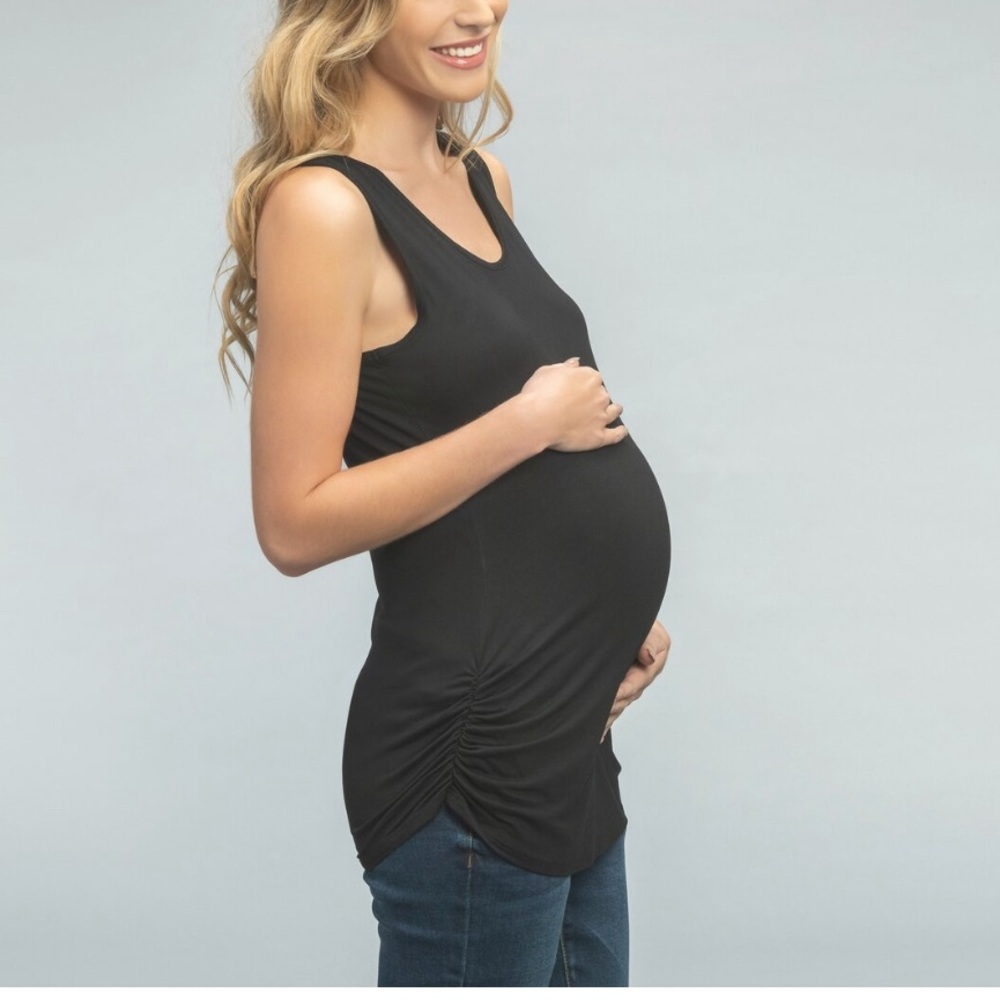 Black Ruched Side Maternity Basic Tank Top Size Medium